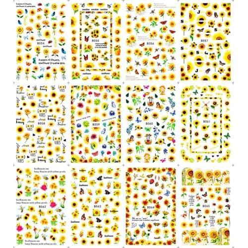 12pcs/Set 3D Sunflower Nail Art Sticker Sliders Manicure Designs Self Adhesive Nail Sticker Decoration Beautiful Tips Decals AS