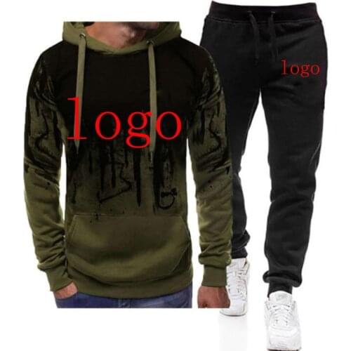 2021 New Mens Logo Customization Hoodies+Pants Spring Autumn Loose Casual Tracksuit Gradient Color Hip Hop Streetwear Sport Suit