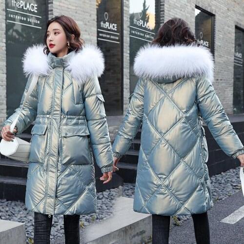 Autumn Womens Winter Coats Fashion Glossy Casual hooded Long Parkas Winter Jacket Women Shinny Padded Cotton Coat