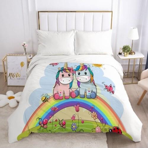 Rainbow Unicorn Cartoon Duvet Cover with Zipper Comforter/Quilt/Blanket Case 3D HD Bedding For Children Kids Baby Girls Boys