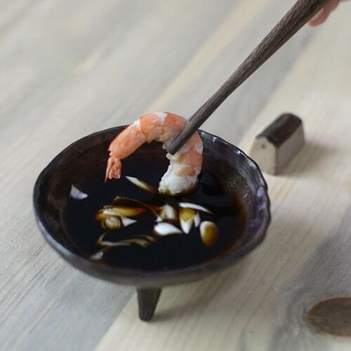 Hand Made Tableware, Pottery Plate, Creative Three Legged Sauce Plate, Japanese Cuisine Sushi Snack Plate Customization