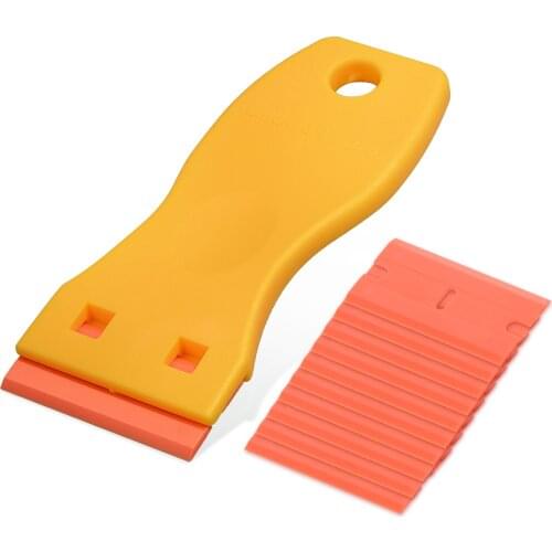 EHDIS Sticker Remover Ceramic Glass Clean Razor Scraper+10pcs Razor Blade Vinyl Car Wrap Carbon Fiber Squeegee Window Tint Tool