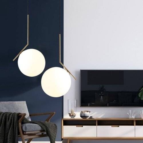Modern Nordic Designer Glass Ball Gold White Hanging Pendant Lamp Light for Dining Room Living Room Loft Decor Kitchen Bedroom
