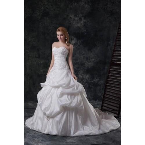 Ivory Taffeta Lace Beading Floor-Length A-Line Wedding Dresses Chapel Train Custom Made Sweetheart Bridal Gowns