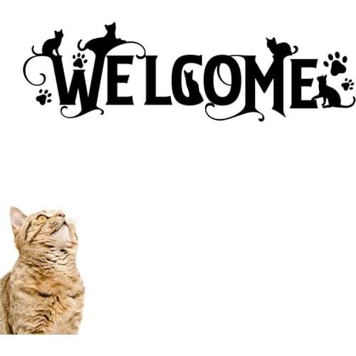 Cartoon Welcome with Cats Pet Dog Wall Sticker Entryway Living Room Hello Welcome Animal Wall Decal Bedroom Vinyl Home Decor
