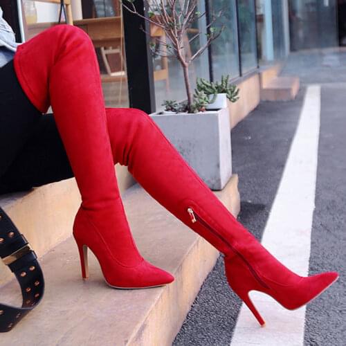 Sgesvier Winter Boots Women Shoes Women Over The Knee Pointed Toe Long Tube Flock Fashion Snow Boots Female All Match Elastic