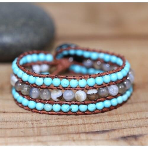 Agate Stone Natural Stones Single Leather Wrap Bracelet Semi Precious Stone Beaded Cuff Bracelet Women Boho Bracelet Dropshpip