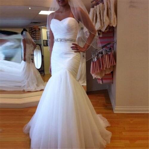 Sexy Sweetheart Tulle Wedding Dresses Sleeveless Custom Made Sashes Bridal Gown Plus Size White Ivory Bride Dress Backless