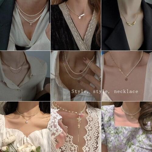 2021 New Retro Simple Design Color Preservation Pearl Necklace Female Light Luxury Clavicle Chain Butterfly Necklace Jewelry