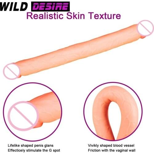 2020 Flesh Two Way Dildo XXL Big Long Dildo Anal For Lesbian Two Sided Dildo Faloimitator Anal Plug Sex Tools For Female 18 ass