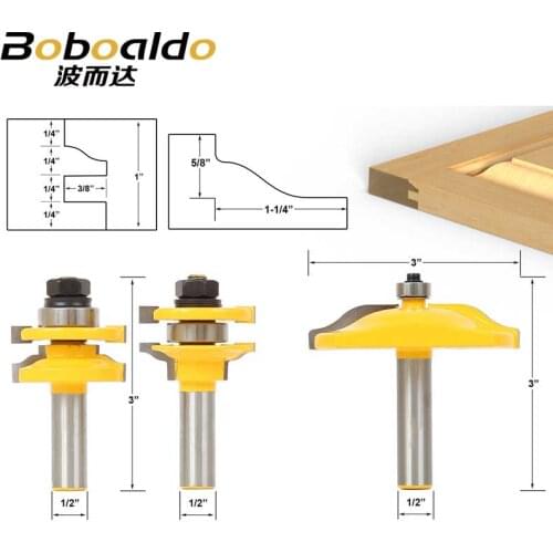 3pcs/lot Bit Raised Panel Cabinet Door Router Bit Set - 1/2" Shank # 12335