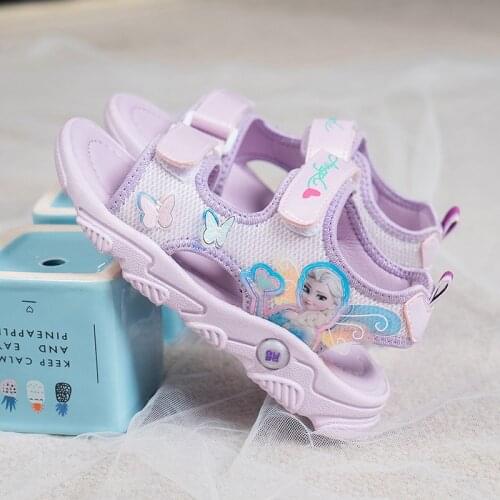 Disney Summer Children Shoes Baby Girls Sandals Frozen Anna Elsa Beach Soft Sandals Non-Slip Kids Breathable Cute Flat Shoes