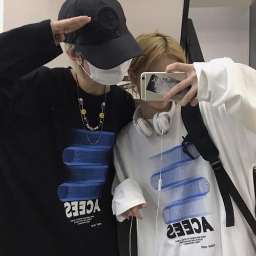 Hip Hop Streetwear Abstract Shadow Graphics Long Sleeve T-Shirt Woman Goth Couple Oversize Emo Urban Top 90s Tee Grunge Clothes
