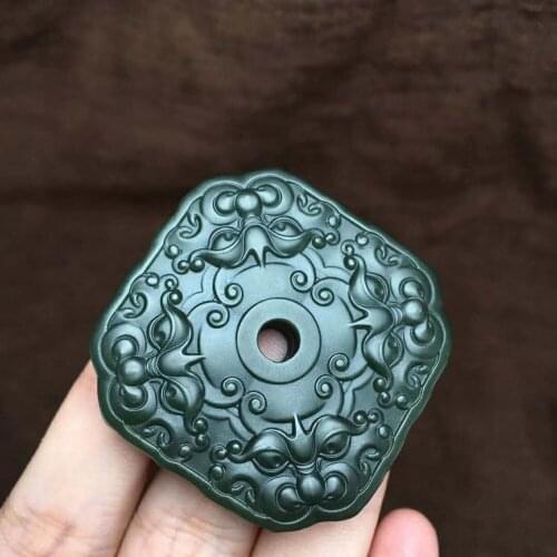H18#Hetian jade green jade face pendant, jade is warm and delicate