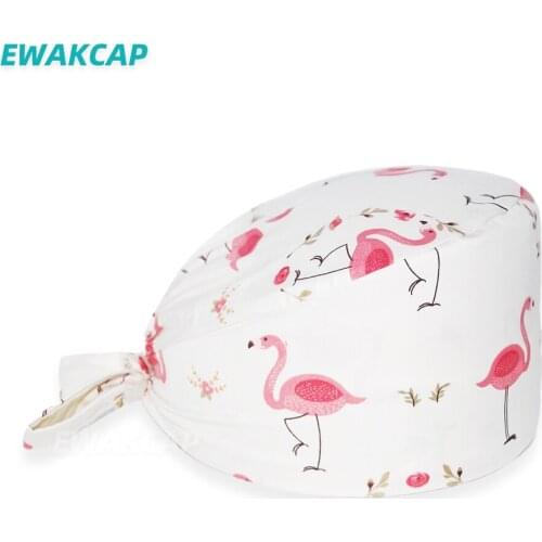 Cute Women Surgicals Cap with Sweatband Adjustable Super Flamingo Hero Print Vet Dental Nurse Clinic Scrubs Caps Anime Scrub Hat