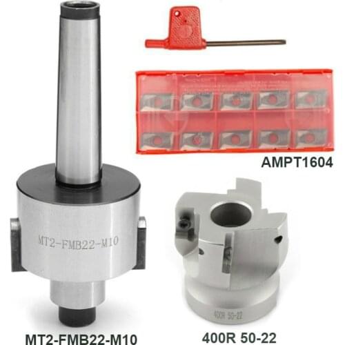 MT2-FMB22-M10 50mm 400R Face Mill Arbor Shell End Mill Cutter 4 Flutes Arbor Morse Taper Tool Holder W/ APMT1604 Carbide Inserts