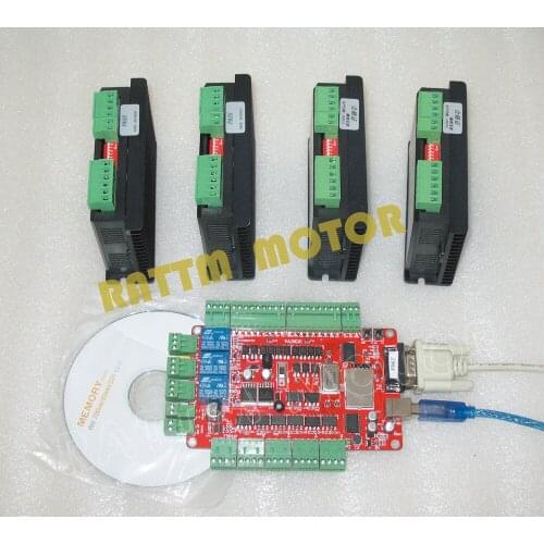 New products 4 Axis motor driver 20-50V/4.5A/256 micsteps controller kit with 4Axis USBCNC breakout board CNC kit