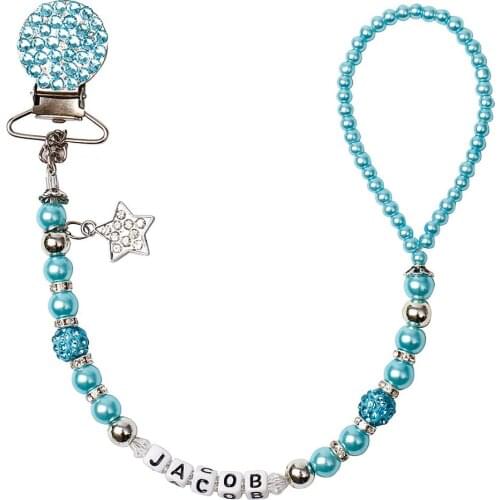 Personalised -Any name Bling green rhinestone pacifier clips/chain Dummy clip/holder Teethers clip baby soother chain for baby