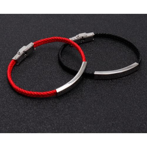Handmade Braid Rope Bracelets for Men Women Stainless Steel ID Bar Clasp 21cm Long Male Pulseira