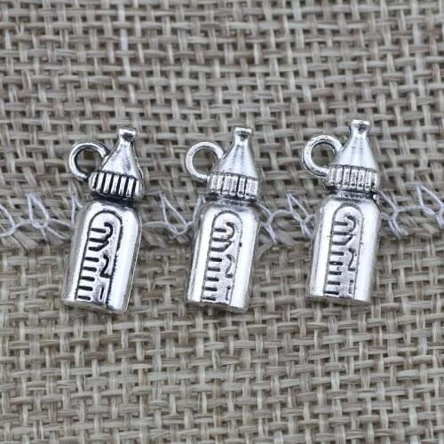 High Quality 20 Pieces/Lot 8mm*17mm Antique Silver Plated Alloy Diy Charms Feeding Bottle Baby Charms For Jewelry Making