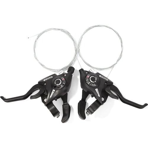 1 Pair 3x7/8 Speed Bicycle Shifter Shift Lever Derailleur for MTB Mountain Bike Cycling Disc Brake Levers with Shift Cable Black