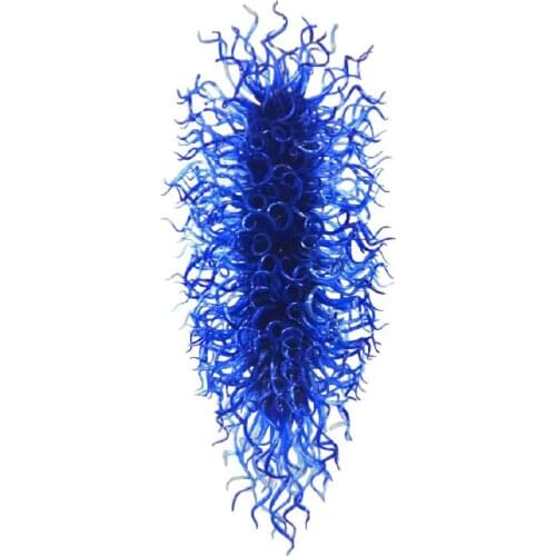 Hand Blown Glass Blue Pendant Lamps LED Long Modern Crystal Chandelier for Duplex Living Room Art Decoration