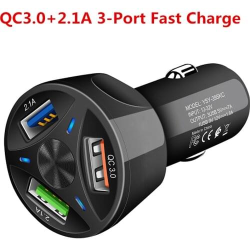 Universal QC3.0 USB Car Charger Three-Port Fast Charge Adapter For iPhone Samsung Xiaomi Mobile Phone in Car Auto Quick Charger