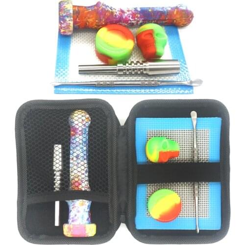 1Set Silicone Dabs Pipe With Titanium Nail Jar Pipas Fumar Hierba Cigarette Weed Accessories Nectar Dry Herb Collector Tobacco