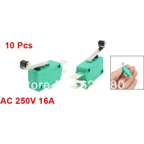 10 Pcs / Lot x AC 250V 16A Long Hinge Roller Lever Arm Momentary Micro Switch SPDT 1 NO 1 NC KW3-0Z