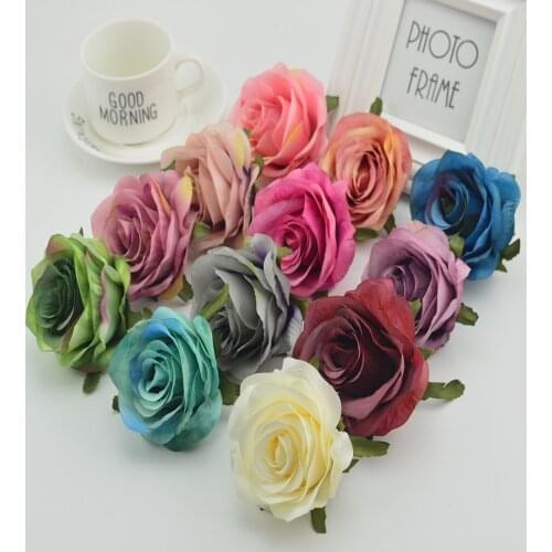 100pcs Silk plastic roses flowers wall for vases home wedding decoration accessories cheap artificial flowers for scrapbooking