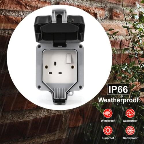 13A Waterproof Outdoor UK Single Socket Switched Socket IP66 Outside Use Light Switch Socket Panel Set with LED USB Socket