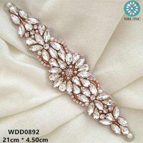 30pcs) Wholesale hand beaded bridal silver crystal rhinestone appliques for wedding dresses sash WDD0892