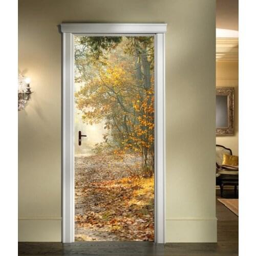 3D Customized Autumn Path Door Mural Wallpaper mural Wall Print Decal Wall Mural Photo self adhesive door wrap
