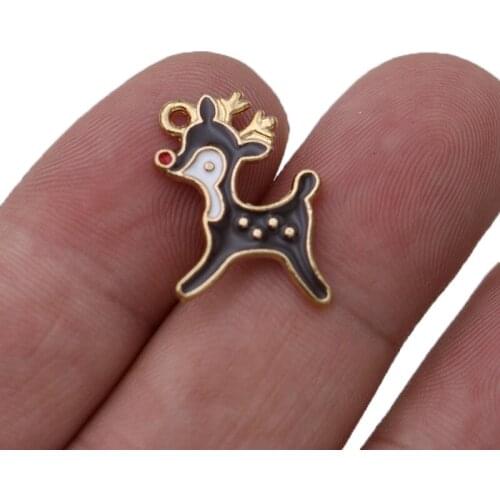 5PCS Gold Color Enamel Coffee Sika Deer Charm Pendant Jewelry Making Bracelet Necklace DIY Earrings Accessories Handmade Craft
