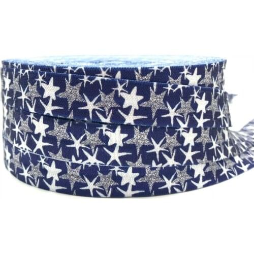 5 Yards 16mm Navy Sea Star print Fold over elastic Stretchy band DIY Baby headbands Hair accessories webbing Supplier