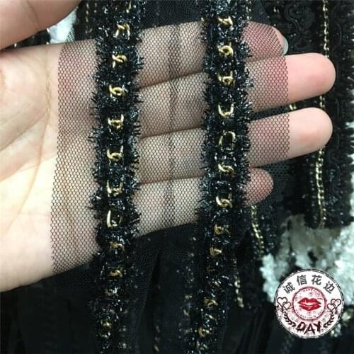 5yards High Quanlity 1.6 cm Golden Chain Burr Lace Trim Vintage Mesh Fabric Paillette Lace Beaded Pearl Trim Braid Lace Applique