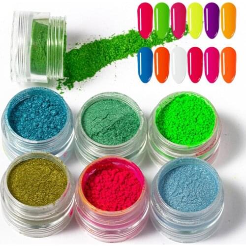 6Colors/Set Neon Pigment Powder Fluorescent Nail Glitter Set Shiny Chrome Dust DIY Gel Polish Manicure For Nails Art Decoration