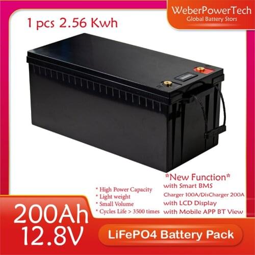 12V 200Ah 280Ah 300Ah LiFePO4 Battery Pack with 100A Smart BMS Lithium 12.8V Batteries Inverter RV Solar Storage Power System