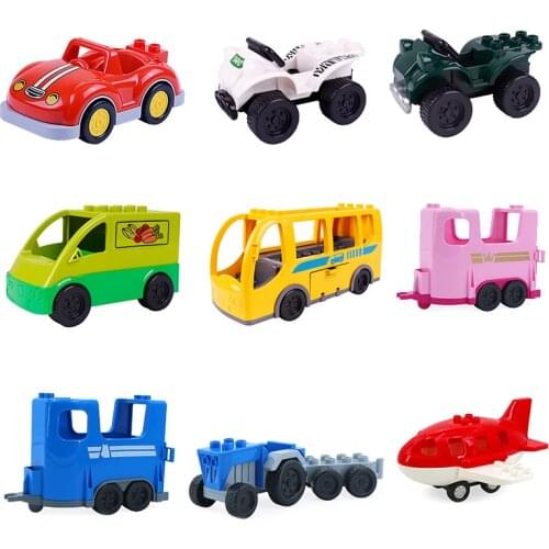 Car Set Big Building Blocks Jeep Pickup Bus Aircraft Accessory DIY Kid Gift Toys For Children Compatible Duplo Vehicle Bricks