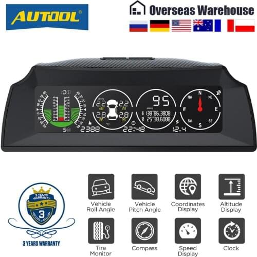 AUTOOL X91 3in1 GPS TPMS HUD for All Vehicle Speed Slope Meter Inclinometer Car Compass HUD Pitch Tilt Angle Protractor Clock