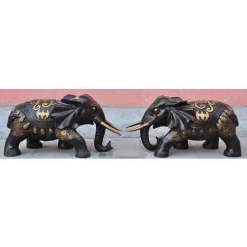 Free shipping Free shipping S02132 25"Chinese FengShui Bronze wealth bat auspicious Elephant Heffalump Statue Pair