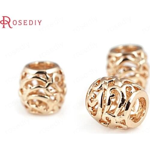 10PCS 9x9MM 24K Champagne Gold Color Plated Brass Barrel Shape Large Hole Beads High Quality Diy Jewelry Accessories