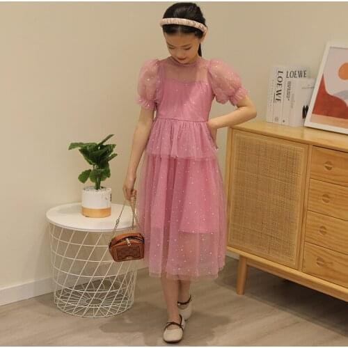 Children Lace Prom Dress 2021 Summer Teen Girls New Short-Sleeved Girls Star Jumpsuit Princess Dress Wedding Party Dress