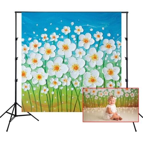 White Daisy On Blue Backdrops Oil Painting Photography Background Kids Newborn Party Banner Photo Studio Props Poster Wallpaper