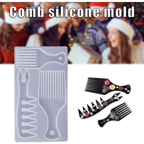 Comb Casting Mold 3 Cells Soft Silicone Mould with Different Sizes & Shapes Hair Accessories Epoxy Mold Tray for DIY C1