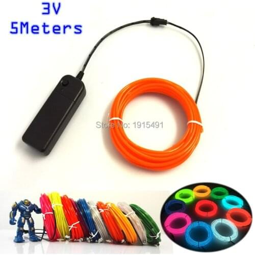 Hot Sale 3.2mm 5Meters 10 Colors optional Flexible EL wire LED Neon Strip Powered by DC-3V Drives Car creative decoration