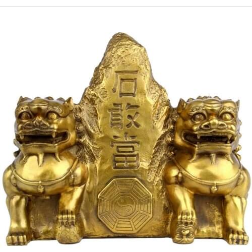 HOT SELL ---403+++ Taishan Shuangshi shigandang copper lions defends the feng shui ornaments