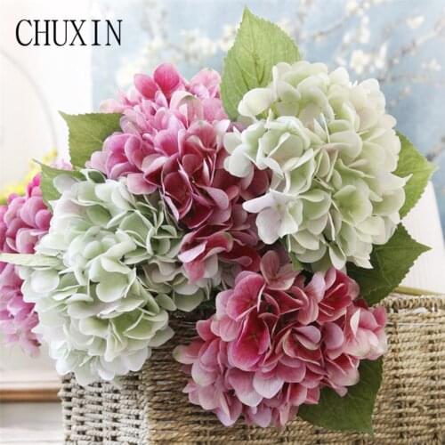 Hot Sell 3D Short Sturdy Hydrangea Artificial Flower Length 49cm Silk Fake Flowers Hand-made Vivid With Touching Home Decoration