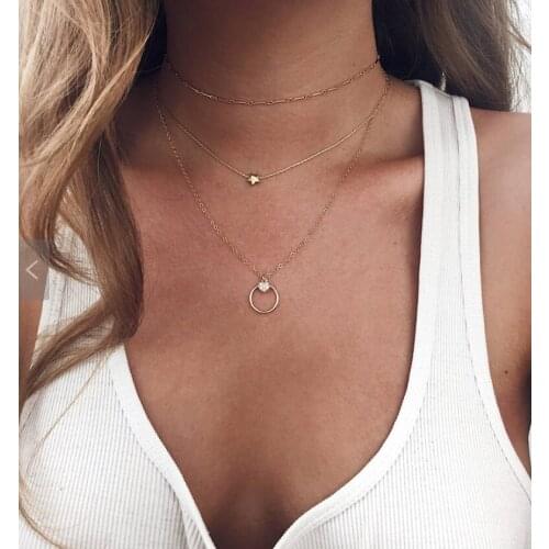 HebeDeer New Multilayer Fashion Star Golden Color Necklace For Women Jewelry link Chain Round Pendant Gifl Party Gift Chains