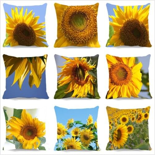 Season Life Sunflower Cotton Polyester Colorful Decorative Pillow Case Chair Square Waist and Seat 5 size Cushion Cover Home